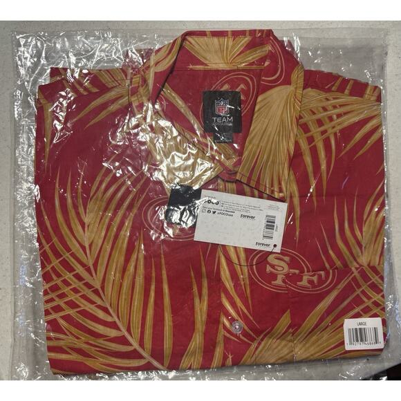 FOCO NFL Mens SF Team Logo Floral Aloha Tropical Button Up Shirt Hawaiian Large - Picture 3 of 15